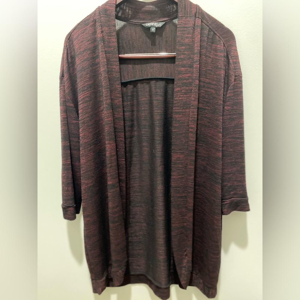 George Burgundy & Black Open-Front Cardigan